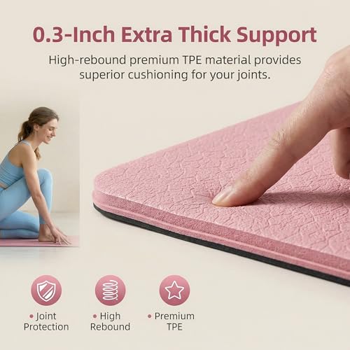 Foldable Fitness Mat, Extra Thick,Extra Long Wide Non-Slip TPE Exercise Mat for Yoga, Pilates & Home Gym Workouts(Pink)