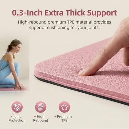 Foldable Fitness Mat, Extra Thick,Extra Long Wide Non-Slip TPE Exercise Mat for Yoga, Pilates & Home Gym Workouts(Pink)