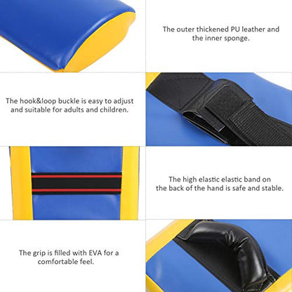 Taekwondo Block Target, Kickboxing Training Equipment, Curved Kick Pad with High - Density Sponge and PU Leather for Adults and Kids, Ergonomic Hand Guard for Martial - color: Blue and Yellow