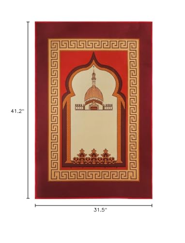 Muslim Prayer Rug Turkish Islamic Prayer Mat Thick Praying Carpet Janamaz Sajjadah Namaz Seccade Arabic Prayer Rug for Eid Ramadan - color: Red