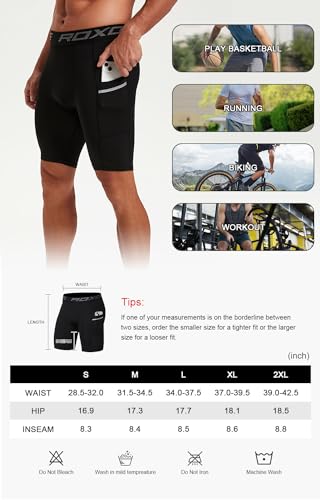 Compression Shorts Men Spandex Sport Gym Shorts Athletic Workout Running Tights Training Underwear (Pocket_5pack) 2White/3Black-XXL