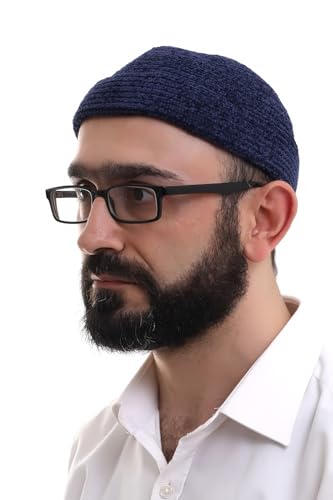 ihvan online Kufi Hats for Men, Taqiya, Takke, Turkish Muslim Winter Velvet Roll-up Edge Prayer Skullcaps, Islamic Gifts - color: Blue Dark