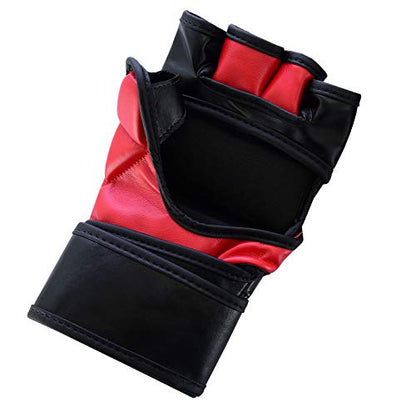 Be Smart Auth. Rex Leather MMA Grappling Gloves Boxing Punch Bag UFC Gel Tech Muay Thai (Black & Red, Small)
