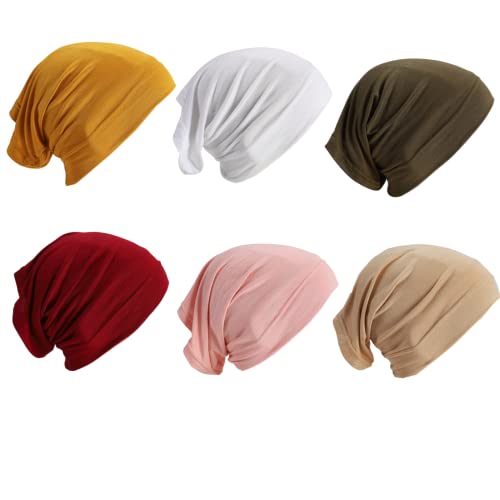 6 Pieces Inner Hijab Cap for Women Islam Muslim Turban Under Scarf Undercap Soft Jersey Bonnet Tube Cap - color: Pink