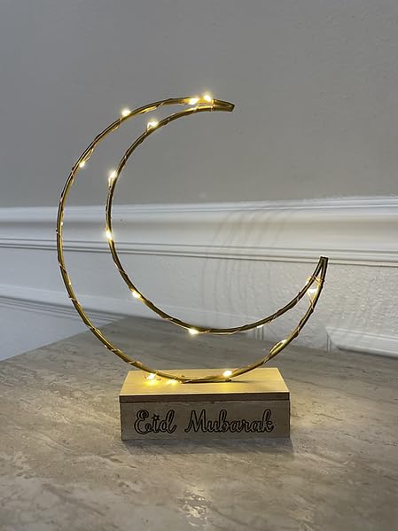 Eid Mubarak Crescent Moon Light - Ramadan Festival Hanging Lighted Decorations for Home Festival Eid Mubarak, Gifting, New Year Muslim, Allah Welcome Housewarming Festive Stylish
