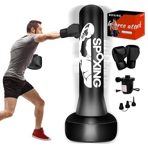 Heavy Punching Bag with Stand for Adults, 70" Freestanding Punching Bag with Boxing Gloves and Electric Air Pump, Inflatable Boxing Bag for Men Women Teens Training MMA Thai Fitnessers