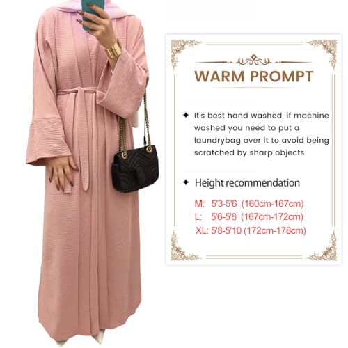 2PCS Women's Muslim Dresses Abaya Islamic Dubai Prayer Dress Robe Long Cardigan Maxi Dress - color: Pink, size: X-Large