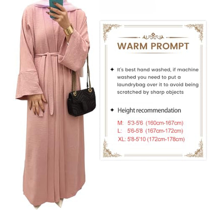 2PCS Women's Muslim Dresses Abaya Islamic Dubai Prayer Dress Robe Long Cardigan Maxi Dress - color: Pink, size: Medium