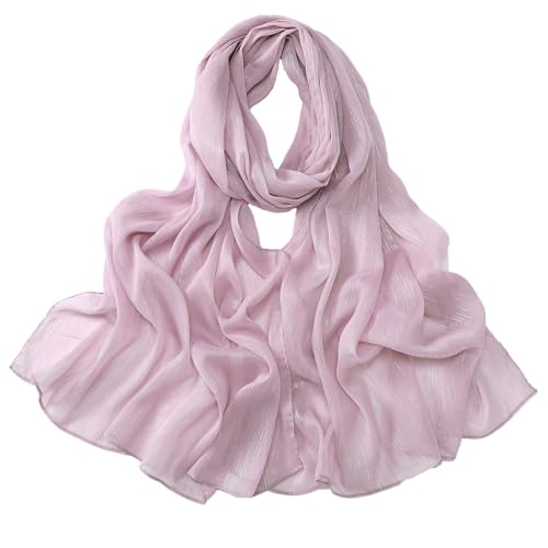 Women Hijab Chiffon Head Scarf Lightweight Shimmer Scarves Crepe Wedding Shawls and Wraps for Evening Dresses Shiny - color: Pink 6#