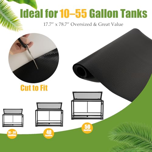 18" x 79" Reptile Mat, Bearded Dragon Tank Accessories, Substrate Liner | Cut-to-Fit Anti-Slip Leopard Gecko Bedding, Waterproof Carpet for 40 Gallon, 20-50 Gallon Lizard Tank, Black