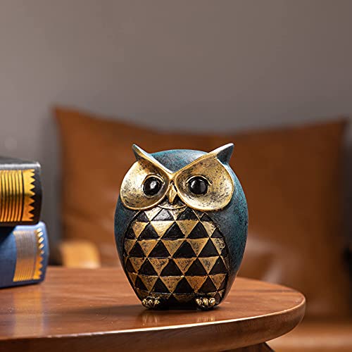 Leekung Owl Statue Home Decor - Owl Figurines for Bookshelf, Bedroom, Living Room, Office & TV Stand Decorations - Animal Sculptures Gift for Bird Lovers - color: Blue