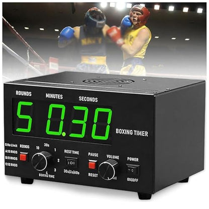 Classic Boxing Interval Timer, Professional Boxing Timer with Buzzer - 1-12 Challenge Round Timer, 30S-10min Workout & 0/30/60S Rest Time for Home Gym,Green - color: Green