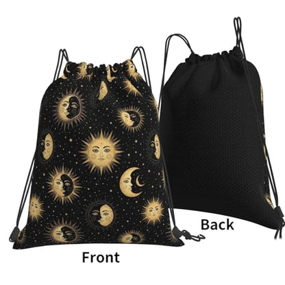 Drawstring Backpack for Men Women, Gold Sun Crescent Moon Star, Breathable Gym Sack for Yoga Travel and Outdoor Camping - color: Pattern (371)