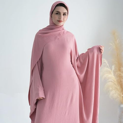 Women Muslim Abaya Dress 1Piece Bat Sleeve Islamic Maxi Robe Fashion Jilbab for Women Eid Kaftan Muslim Robe - color: Pinka, size: Medium