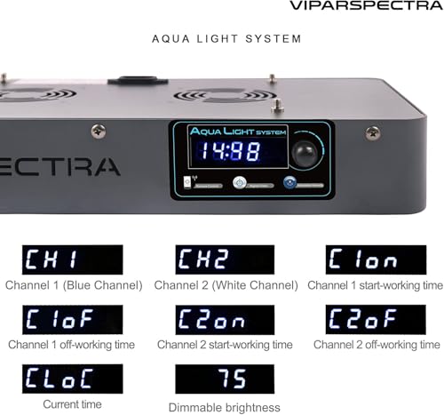 VIPARSPECTRA 165W LED Aquarium Light Dimmable Full Spectrum LED Reef Lights | LED Lamps for Coral Saltwater Fish Tank, Remote/Timer Control, Programmable Auto On/Off, Dual Channel Brightness 0-100%