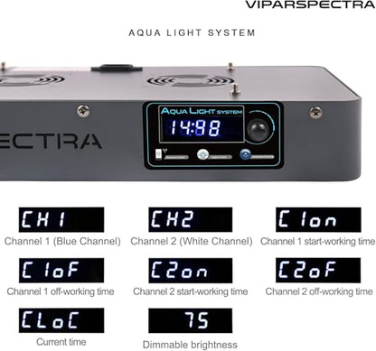 VIPARSPECTRA 165W LED Aquarium Light Dimmable Full Spectrum LED Reef Lights | LED Lamps for Coral Saltwater Fish Tank, Remote/Timer Control, Programmable Auto On/Off, Dual Channel Brightness 0-100%
