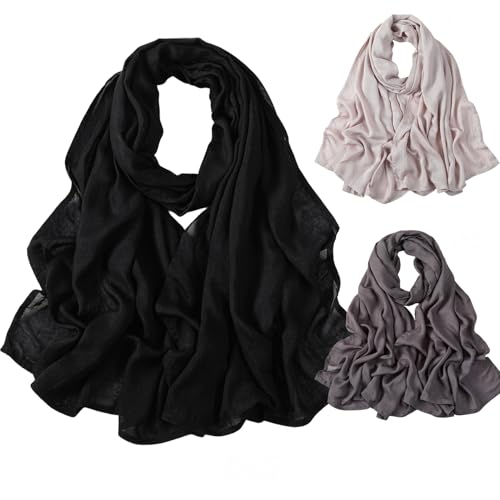 3PC Premium Modal Lightweight Hijab, Fashion Soft Head Scarf Shawl Wraps for Muslim Women Daily Wear - color: Series 3-black/Charcoal Grey/Light Grey