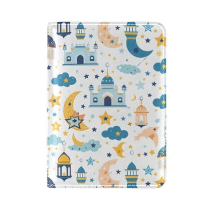 ALAZA Set Of Islamic Background Suitable for Ramadan Or Eid Al Fitr with Traditional Lantern Star Half Leather Passport Holder Cover Case Travel One Pocket