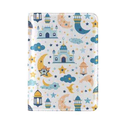 ALAZA Set Of Islamic Background Suitable for Ramadan Or Eid Al Fitr with Traditional Lantern Star Half Leather Passport Holder Cover Case Travel One Pocket