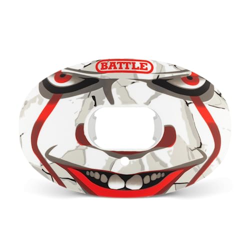 Battle Sports Oxygen Football Mouthguard | Maximum protection with a safe secure comfortable fit, Built-in airflow channels for easy breathing, No boiling required - color: Red/White