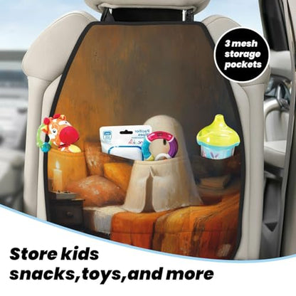 White Sheet Ghost Hands Folded In Prayer Car Seat Back Kick Protectors,2 Pack Kick Mats With Storage Pockets For Vehicles To Protect From Dirt Mud Scratches