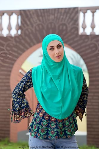 SARJANA Women's Solid Color Cotton Hijab with Under Scarf Cap Ready to Wear Stretch Scarves Long Scarfs FREE SIZE - color: Turquoise