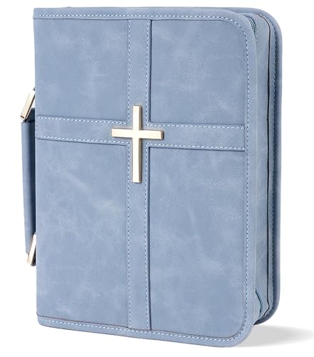Vegan Leather Bible Cover Case, Bible Bag with Phone Pocket, Bible Case for Women, Christian Gift Box Packaging (Light Blue) - color: Light Blue