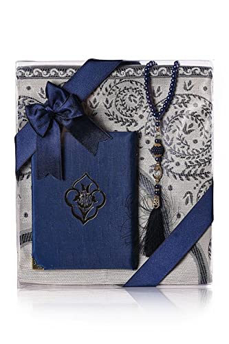 Muslim Prayer Rug, Yaseen Surah Pocket-Size Book & Prayer Beads Set, Perfect Islamic Gift I Mawlid Gift I Suitable for Men, Women and Kids I Islamic Ramadan Eid Gifts, (Navy Blue,15 Sets) - color: Navy Blue, size: 15 Sets
