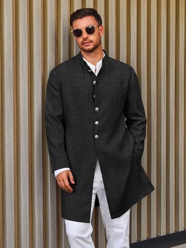 Runcati Mens Kurta Coats Indian Mandarin Collar Attire Ethnic Outfits Wedding Festive Party Clothing Casual Kaftan Robe - color: Black, size: Large
