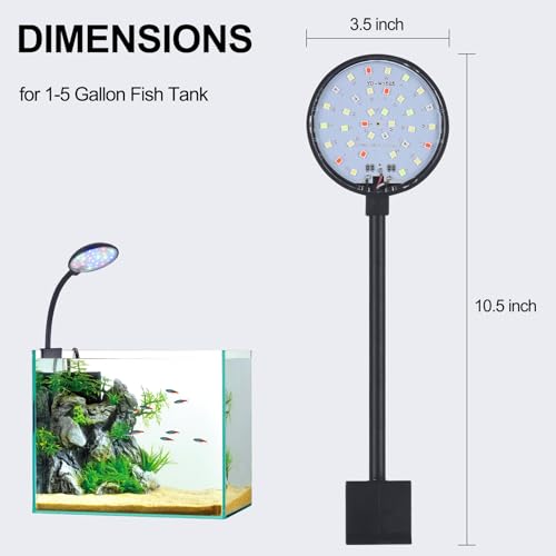 7W LED Small Aquarium Light, Betta Fish Tank Light for 1-5 Gallon, Kyymentto Clip on Fish Tank Light, Mini Aquarium Light with Adjustable Brightness, Nano Tank Light for Plants.
