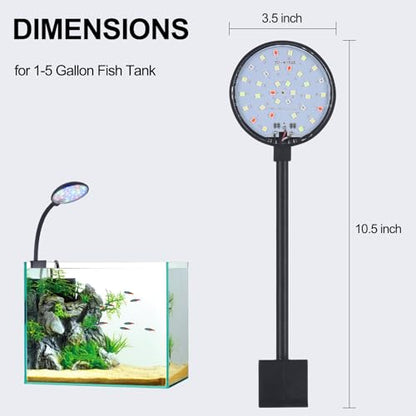 7W LED Small Aquarium Light, Betta Fish Tank Light for 1-5 Gallon, Kyymentto Clip on Fish Tank Light, Mini Aquarium Light with Adjustable Brightness, Nano Tank Light for Plants.