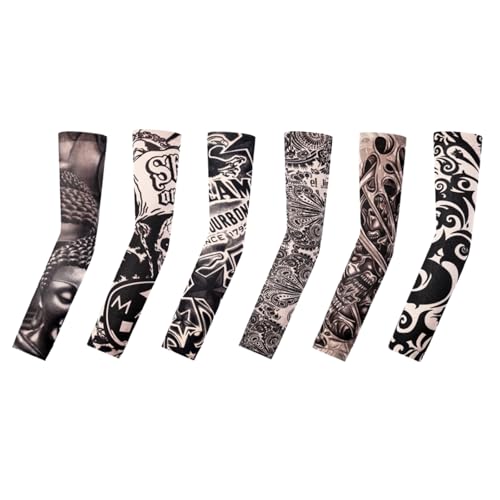 Tattoo Sleeves for Men Women Sun Protection UV Compression Arm Sleeves Breathable Skin Cover for Outdoor Sports - color: 008-6pc