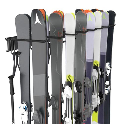 Ski Rack, Wall Mounted Ski Storage for Garage Storage Organizer System, 16 Pairs of Skis Holder for Home Shed, Holds Up to 600lbs - style: 8 Ski Hooks