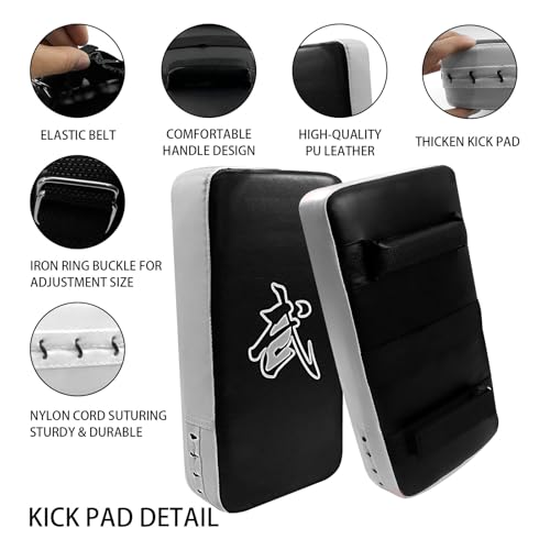 2-in-1 Boxing Pads Set, Punching Gloves Mitts Kick Pack, Adjustable Strap Kickboxing Training Set for Karate, Muay Thai, Taekwondo - Leather