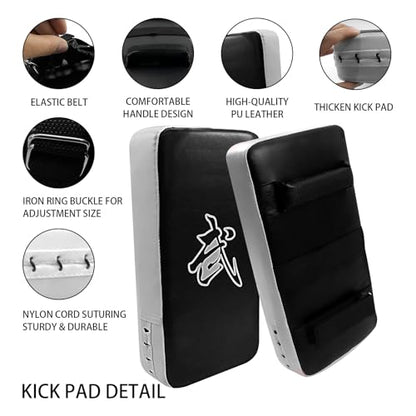 2-in-1 Boxing Pads Set, Punching Gloves Mitts Kick Pack, Adjustable Strap Kickboxing Training Set for Karate, Muay Thai, Taekwondo - Leather