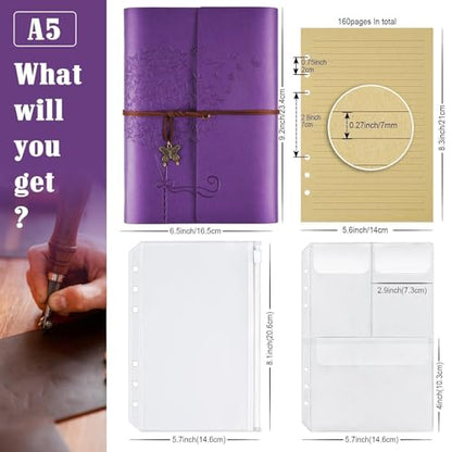 OMEYA Leather Journal Notebook, Refillable Writing Journal Diary Planner, Gifts For Women,Men, Girls, Sister, Friends(Purple, A5-9.3''×6.3'') - color: Purple, size: A5-9.3''×6.3''