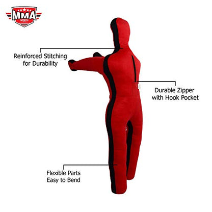 Kids Grappling Standing Dummy - Unfilled – Wrestling, Jiu-Jitsu, MMA Training Dummy with Moveable Arms and Legs – Durable Polyester Fabric - color: Red-Stand, size: 4 ft-49 Inch