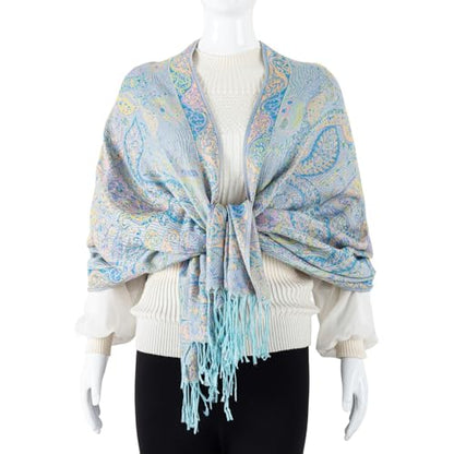 TUSHUSTY Pashmina Feel Shawls Wraps Rave Scarf for Women Soft Silky Reversible Men Scarves Hijab - color: Light Blue Yellow