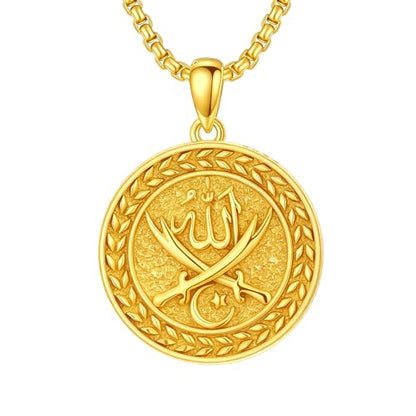 PELOVNY Allah Necklace for Men Women 925 Sterling Silver Islam Allah Pendant Chain Islamic Muslim Religious Jewelry Gifts - color: Allah-04-Golden