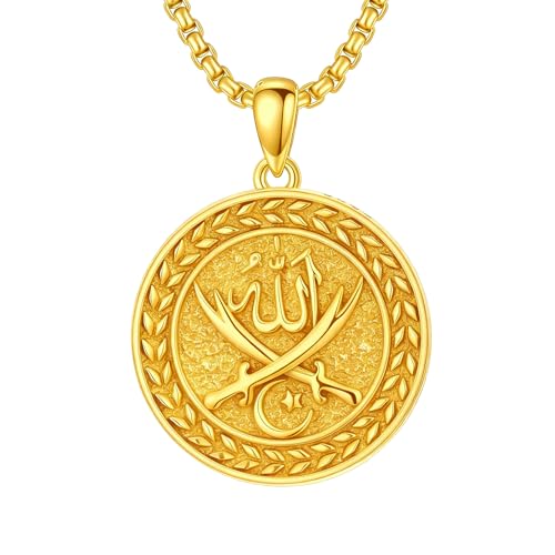 PELOVNY Allah Necklace for Men Women 925 Sterling Silver Islam Allah Pendant Chain Islamic Muslim Religious Jewelry Gifts - color: Allah-04-Golden