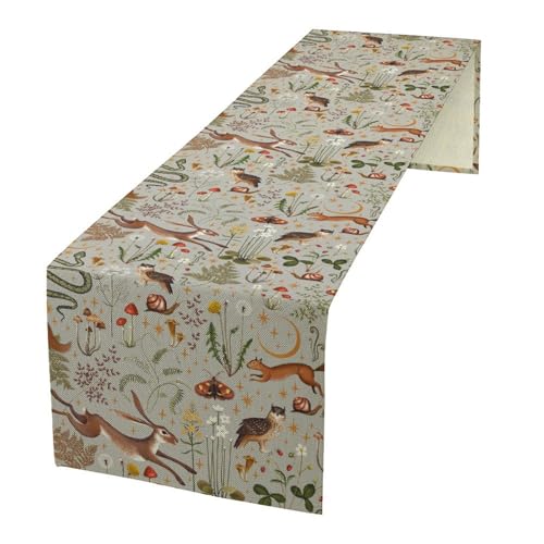 Rustic Woodland Table Runner, Farmhouse Forest Animals Country Lodge Wild Hunt Fox Deer Rabbits Bear for Home Kitchen Dining Holiday Party Indoor Table Decorations 13x36 Inch - color: Animal-5, size: 13x36 Inch