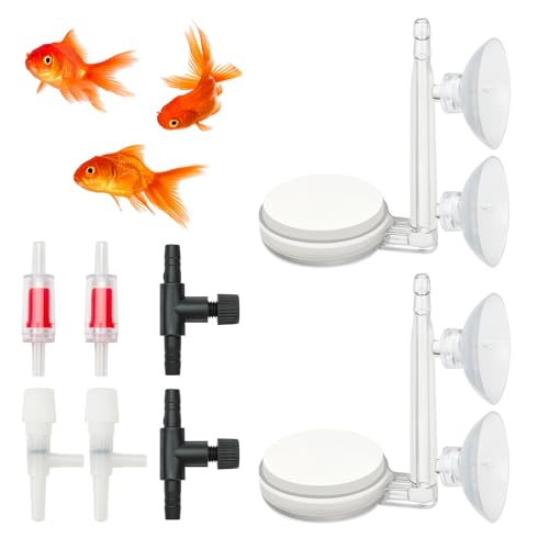 2 Pack Aquarium Air Stone, Fish Tank Bubbler with Suction Cup, Regulating & Check Valve, High Dissolved Nano Bubble Diffuser Decorations for Air Pump Accessories, 1.4in - color: 1.4in