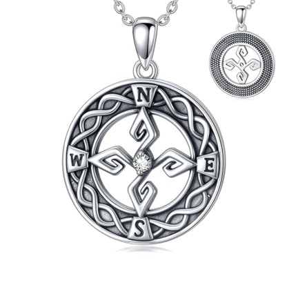 Graduation Gifts for Women 925 Sterling Silver Compass/Graduation/Vet/Cross/Stethoscope Necklace for Women - color: Compass-Celtic Knot