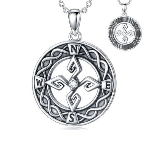 Graduation Gifts for Women 925 Sterling Silver Compass/Graduation/Vet/Cross/Stethoscope Necklace for Women - color: Compass-Celtic Knot