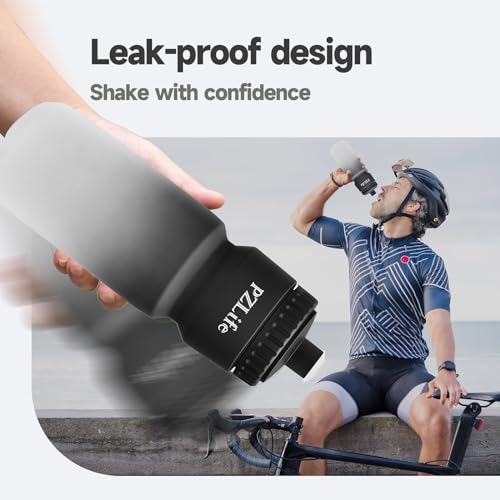 24oz Bike Water Bottle, Cycling Squeeze Water Bottle Leak Proof BPA Free with Capacity Scale w/Pull Top Lid, Reusable, for Bicycle,Gym, School - color: Black