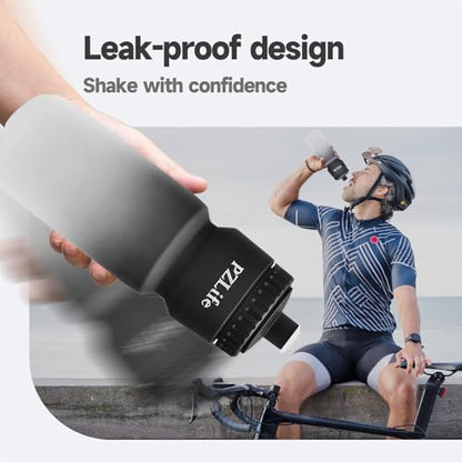 24oz Bike Water Bottle, Cycling Squeeze Water Bottle Leak Proof BPA Free with Capacity Scale w/Pull Top Lid, Reusable, for Bicycle,Gym, School - color: Black
