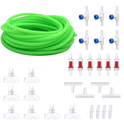 Premium Air Hose for Aquarium, Green, 50 ft, 3/16 inch | With Connector, Check Valve, Control Valve - color: Green, size: 50 ft.
