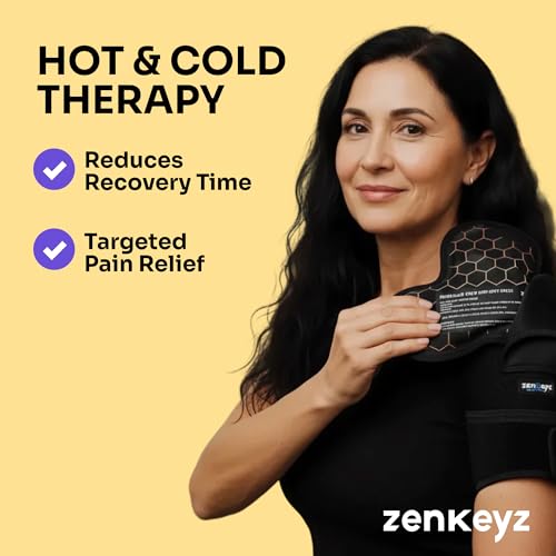 ZENKEYZ Reusable Gel Shoulder Ice Pack - 8x10 in, Black | Reusable hot & cold gel wrap - flexible - Use for shoulder, knee, ankle & back pain, injuries & sport
