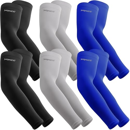 YQXCC 6 Pairs Arm Sleeves UV Sun Protection Sport Compression for Men Women - color: 2 Pairs Black/ 2 Pairs Gray/ 2 Pairs Blue