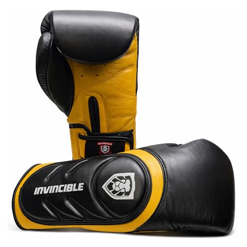 Invincible Fight Gear Professional Hook and Loop Leather Training Boxing Gloves v2.0 - Ideal for Boxing, Kickboxing, Muay Thai, MMA for Men Women and Kids (16oz)